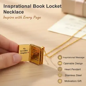 Openable Book Locket Necklace for Daughter Son Inspirational Engraved Heart Pendant Stainless Steel Flip Page Motivational Gift
