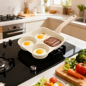 Non-stick Egg Frying Pan, 3 Holes Skillet With Handle, Nonstick 3-In-1 Divided Grill Pan - Multi-Use Egg Cooker, Omelette/Pancake Pan with Steak Function, Gas/Induction Compatible + Free Oil Brush & Scraper，Easy Clean，Breakfast Gadget，Family-Safe，