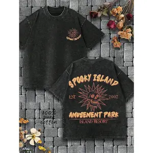 Ghost Island Weird Amusement Park, Skull 'SPOOKY Island, Retro Vintage T-Shirt, Amusement Park, 2002 Historical Vintage, Dark Fun Style T-Shirt, 100% Cotton T-Shirt.....Classic Regular Short Sleeved, Fashionable And Cool Design, High-Quality Printing