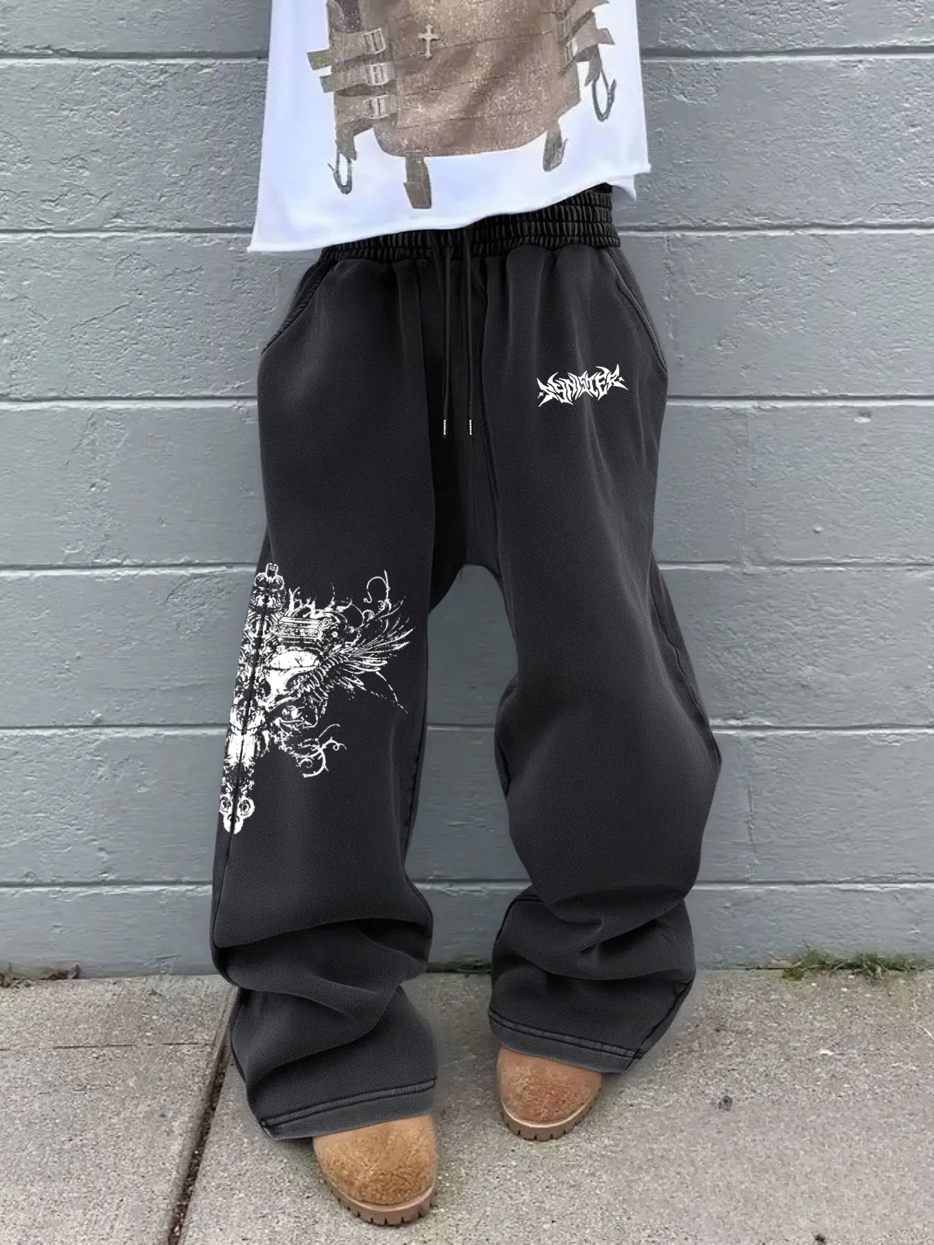 Men's Fashion Street Style Washed Craft Stripe Decorative Fitted Sweatpants