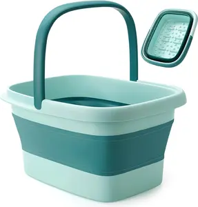 Collapsible Foot Bath Basin Foot Soaking Tub with Massage Acupoints, Multifunctional Plastic Bucket, Green Color, Ideal for Home Spa Treatment
