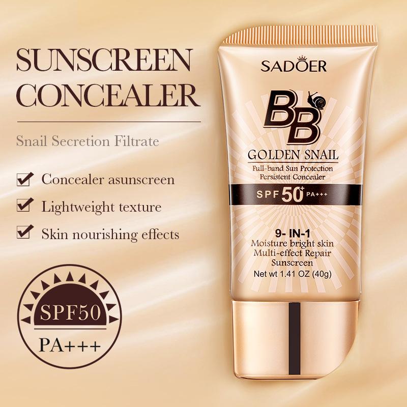 Golden Snail BB Cream SPF50 PA +++ Concealer Foundation, Sunscreen Isolation Ladies Light Texture, Skin Care Effect, Daily Flawless Makeup, UV Protection, Natural Color 40g, Cosmetics