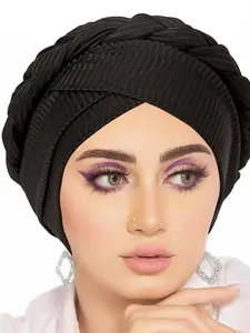 Women's Multi-Color Striped Braided Beanie Hat, Fashionable European Style Knit Cap, Casual All Seasons Headwear for Women, Knitted Hat