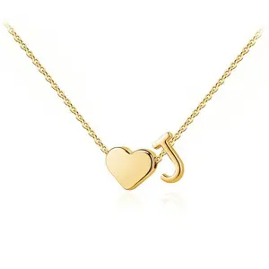 Festival Gift for girls Dainty Heart Initial Necklaces Golden stell Letter A-Z Necklace Titanium Steel Dainty Heart Name Necklace Personalized Initial Tag Pendant for Women Lady's  Daily wearing of necklaces