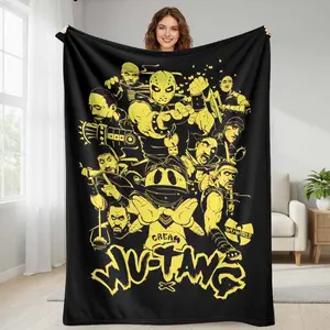 Retro Cartoon Warriors Flannel Blanket  Yellow Graffiti Art Print  Ultra Soft Warm Cozy Lightweight Throw  Perfect for Bedroom Living Room Sofa Office Travel Gift Decor summerwins