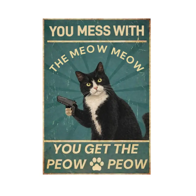 Retro Tabby cat Decorative Plaque, Humorous Metal Sign - 8x12 inch