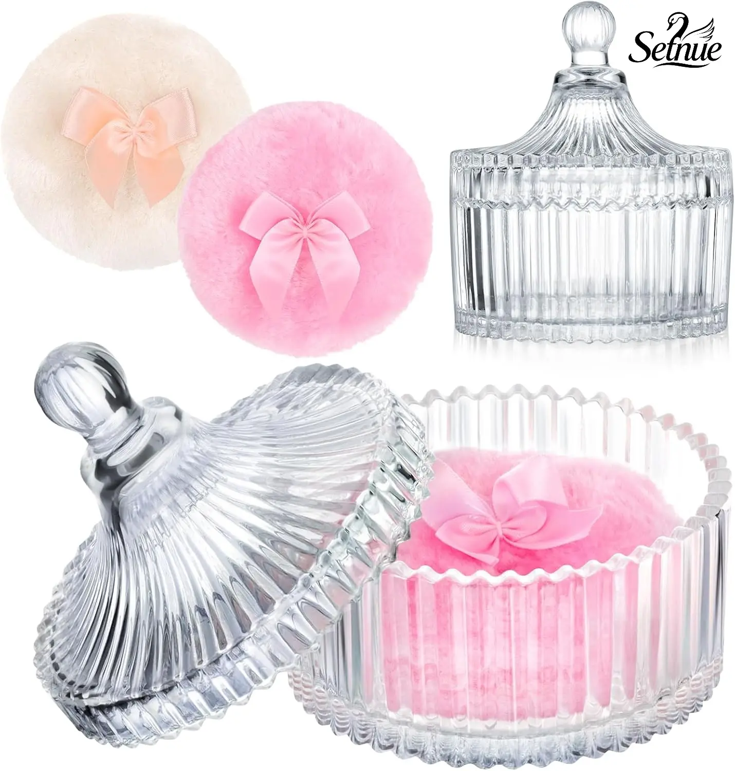 Body Powder Puff and Container,Dusting Powder Jar with 2 Pcs Body Puff Powder Box with Makeup Puff,Large Dusting Powder for Women Body Puff,Mother's Day Gifts and Valentine's Birthday Gift .