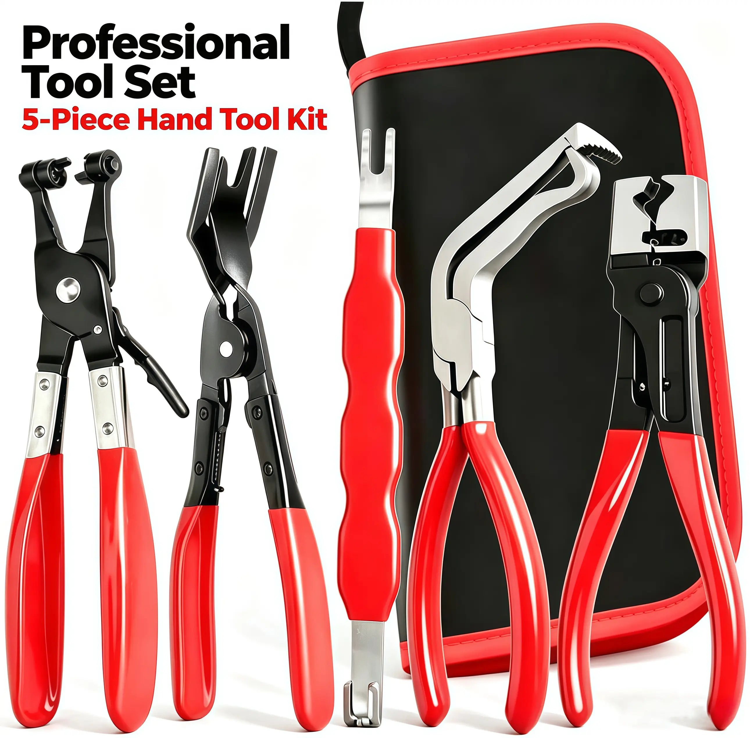 5-Piece Automotive Connector Disconnect Tool Set with Offset Tips, Hose Clamp Pliers, Wire Terminal Extractor, Sensor Plug Unlocker & Trim Clip Remover, Panel Remover – Ideal for Car Repairs, DIY Projects, Gift for Car Enthusiasts