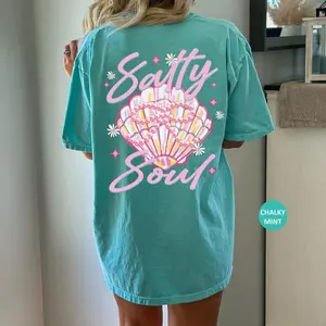 Comfort Colors Salty Soul Summer Tshirt, Sea Shell Summer Vacation Tee Tshirt, Retro Graphic Summer T-shirt, Beach Coastal Summer Tee