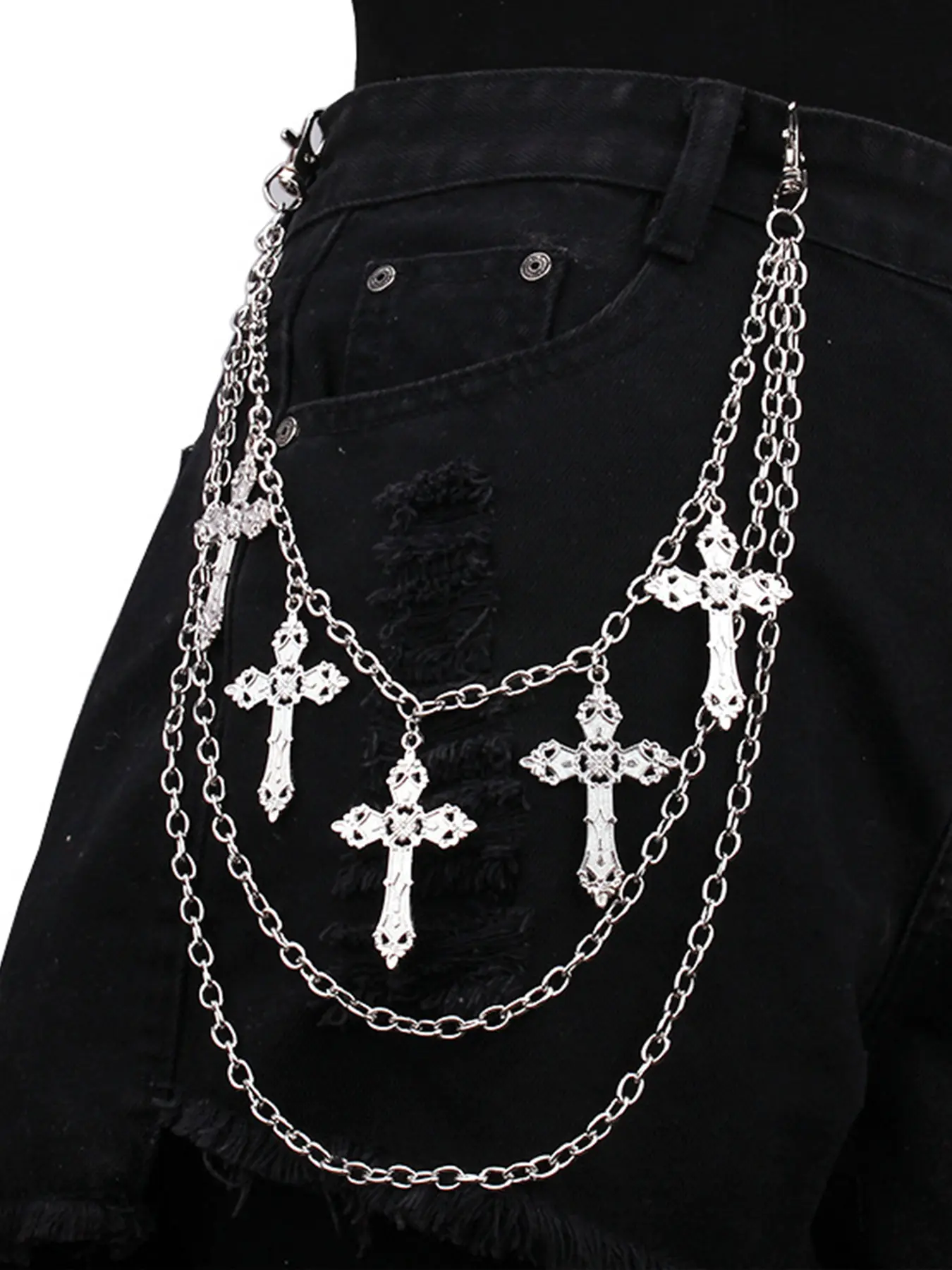Y2K Cross Pants Chain Jean Chains for Women Pocket Chain for Men Layered Biker Hip Punk Chains Jewelry Accessory Silver Lightweight Trendy Fashion for Music Festival Concert Chain Included