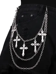 Y2K Cross Pants Chain Jean Chains for Women Pocket Chain for Men Layered Biker Hip Punk Chains Jewelry Accessory Silver Lightweight Trendy Fashion for Music Festival Concert Chain Included
