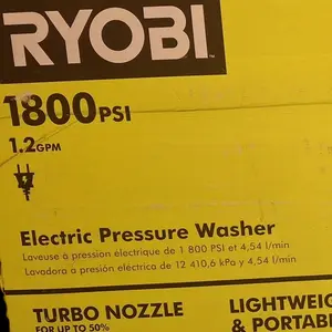 Ryobi 1800 PSI Lightweight Portable Electric Pressure Washer with Turbo Nozzle & Ultra Flex Hose Plug-In Model
