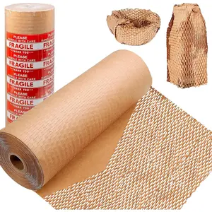 Honeycomb Packing Paper, 12" x 400' Honeycomb Cushioning Wrap Roll for Moving Shipping Packaging Gifts, Recyclable Honeycomb Paper Bubble Paper Wrapping with 20 Fragile Sticker Labels