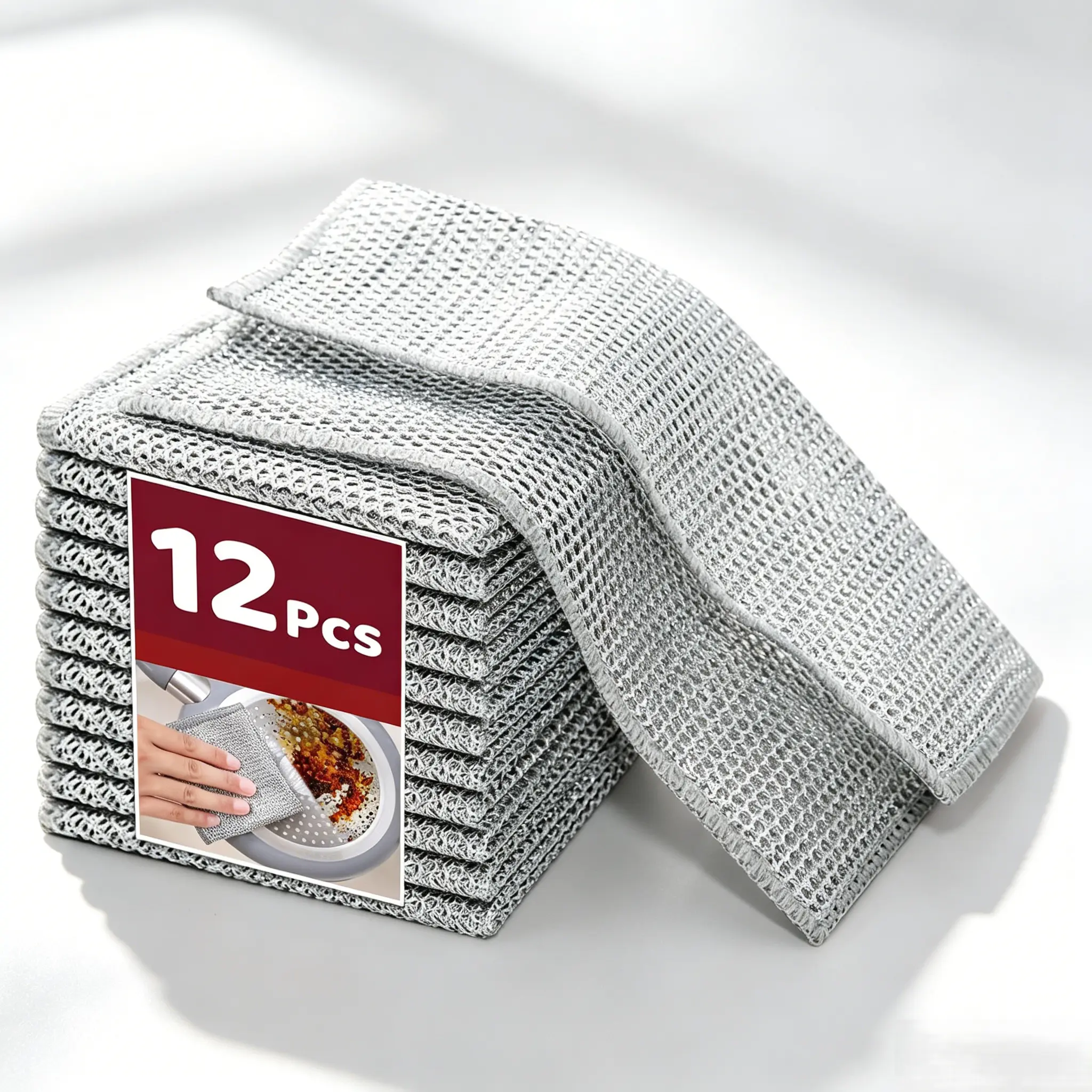 12 Counts Wire Dishwashing Rags, Multipurpose Non-Scratch Wire Dishcloths for Wet and Dry Use, Reusable Wire Cleaning Cloths for Kitchen, Cookware, Sinks, Dishes, Stove Tops Durable Cleaning Supplies Metallic Dish Cloths Scrubber Mesh Household Light