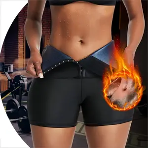 Button Up Sauna Sports Shorts For Women, High Waist Slim Fit Shorts, Compression Heat Exercise Shaping Thigh Three Quarter Pants