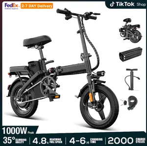 APYEAR Electric Bike 14Inch Folding,1000W Motor 35+Miles,Maximum speed 20+MPH E-Bike,12Ah Removable Battery,Air Tires Front and Rear Disc Brake Design LED Display Portable Ebike,Can Carry 2 People Electric Bicycle, dealsforyoudays
