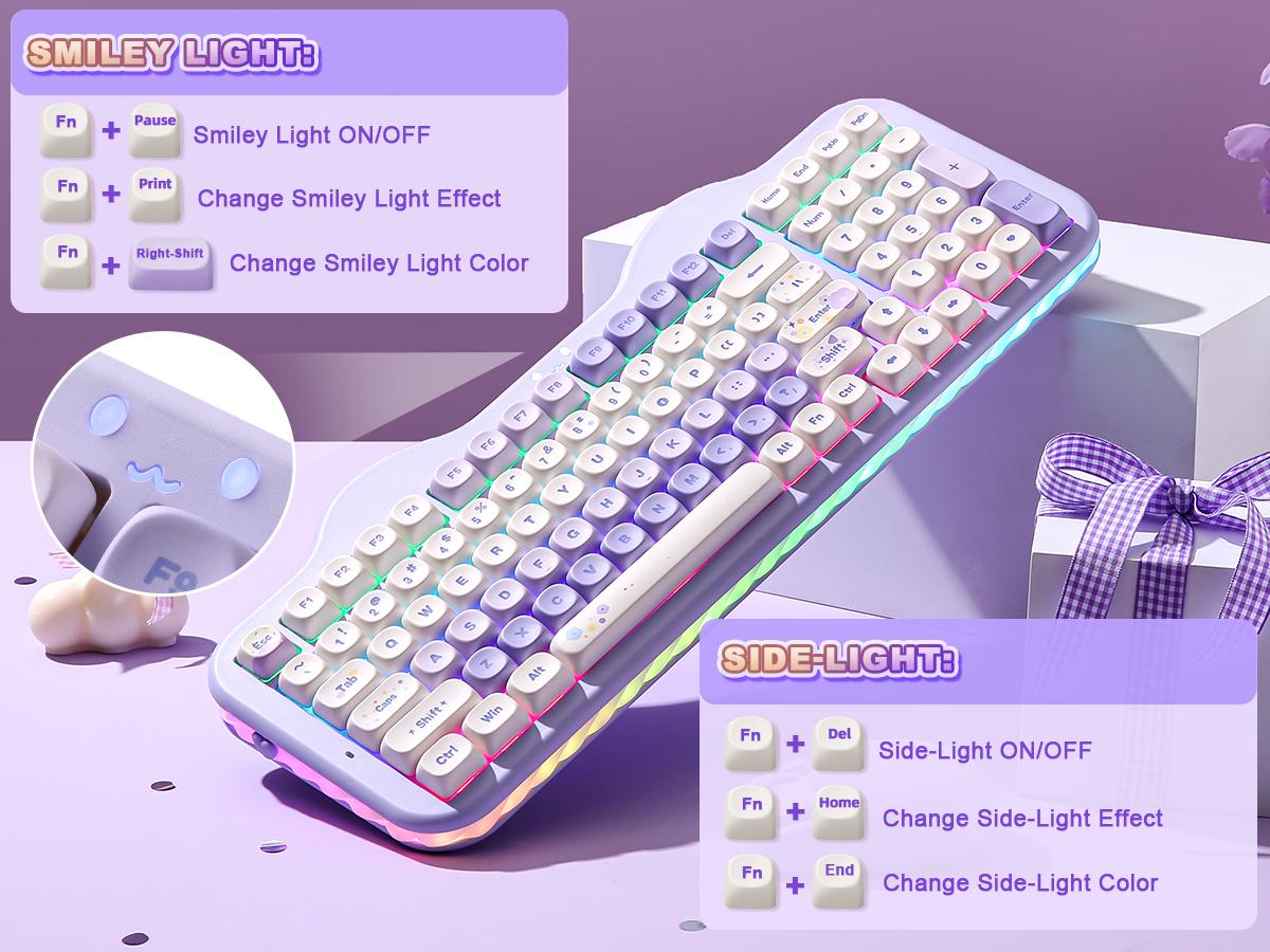 YUNZII C98 Wireless Mechanical Keyboard, 99-Key with Number Pad, BT5.0/2.4G/USB-C Hot Swap Gasket Mount with PBT MOA Keycaps, Custom RGB, Cute Cake Keyboard for Win/Mac