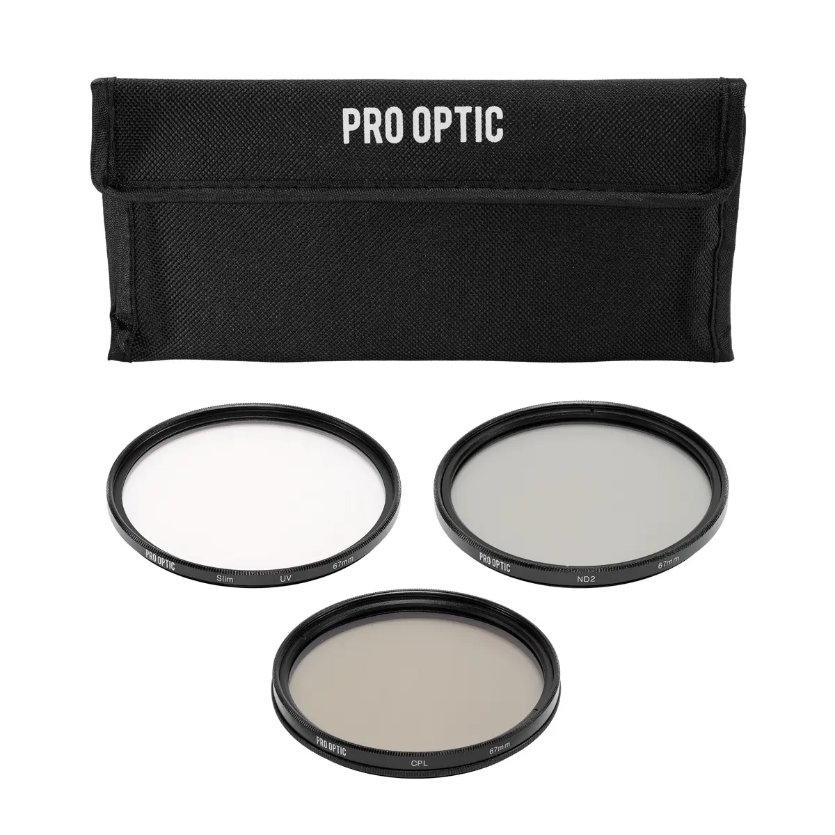ProOptic 67mm Digital Essentials Filter Kit, with Ultra Violet (UV), Circular Polarizer and Neutral Density 2 (ND2) Filters, with Pouch