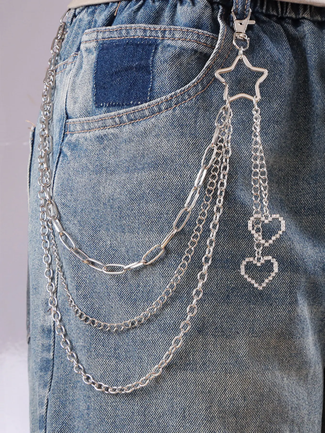 1pc Heart Star Pendant Belt, Punk Hip Hop Pants Chain, Heart Design Chain, Plain Style Waistchain, All Seasons Fashion Accessory, Unisex Body Jewelry