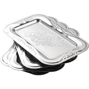 4-Pack Silver Serving Trays Set -  Lightweight Bow Floral Engraved Mirror Decorative Tray, 13.8" x 8.7" Party Platters for Easter, Food, Appetizer, Charcuterie, Cookies, Desserts