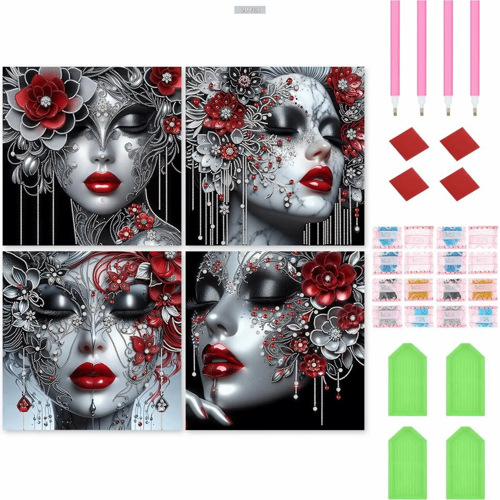 Women's 4-Piece 5D Special-Shape Partial Crystal Diamond Painting Kit, 40x40cm, with Diamond Art Tools, Wall Art Painting