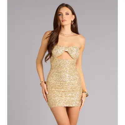 gold mini dress hoco Bodycon One Shoulder Gold Sequins Short Homecoming Dresses VL24081305 –  Vickidress