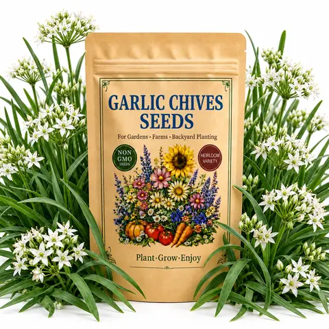 500 Garlic Chive Seeds for Planting, Flat Green Leaves and White Flower Clusters