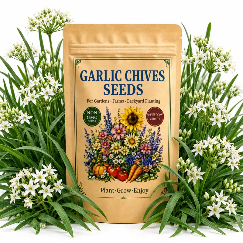 500 Garlic Chive Seeds for Planting, Flat Green Leaves and White Flower Clusters