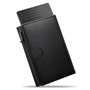 Men's Leather Slim Wallet Compact Design for Cards and Cash One-click to Pop up RFID Blocking 9-14 Card Capacity ID Window Gift for the husband on Valentine's Day