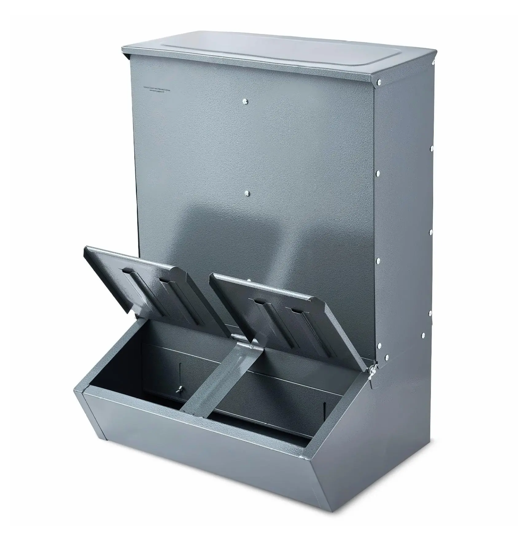 Pig Feeder, 3.7 Bushel Capacity - Heavy Duty Steel Livestock Trough - Double Door Piglet Feeder for Farm, Outdoor Feeding - Holds Feed for up to 8 Pigs 1 Pack 23 x 20 x 36 in