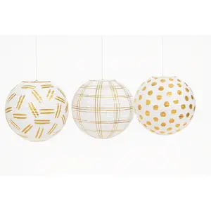 Gold Motif Paper Lanterns - 3 Pack for Any Celebration