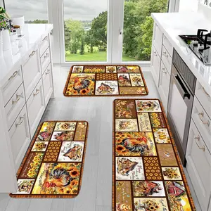 JIT 1pc Flannel Plaid Carpet - Patchwork Sunflower and Rooster Pattern Decorative Carpet - Kitchen Carpet Set, Flannel End Table Set Rug - Slip-resistant and Washable Rug for End Tables, Suitable for Kitchen and Laundry Room Carpet