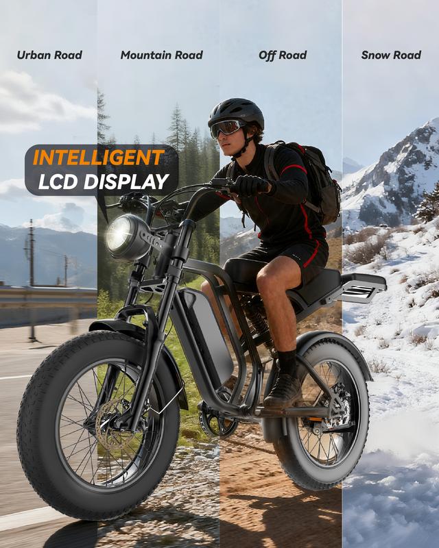 Electric Bike, Equipped with High Carbon Steel Frame, Full Suspension System, 35mph Top Speed, 48V 15AH 20-Inch All-Terrain Tires, Off-Road Motorcycle. Ebike Electric Motorcycle