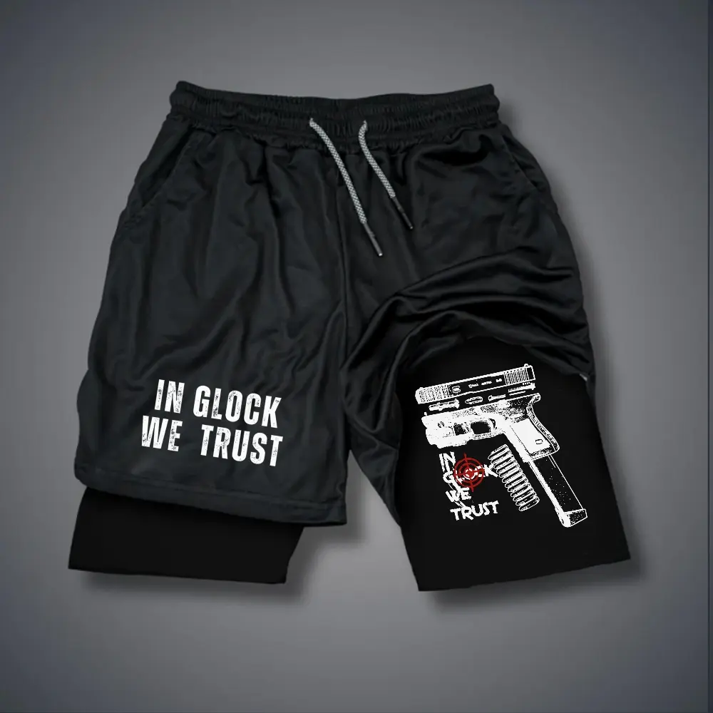[Vibe] IN GLOCK WE TRUST 80s 90s summer men shorts for men jorts outfit men graphic shorts Double-layer sports shorts Comfortable short shorts summer
