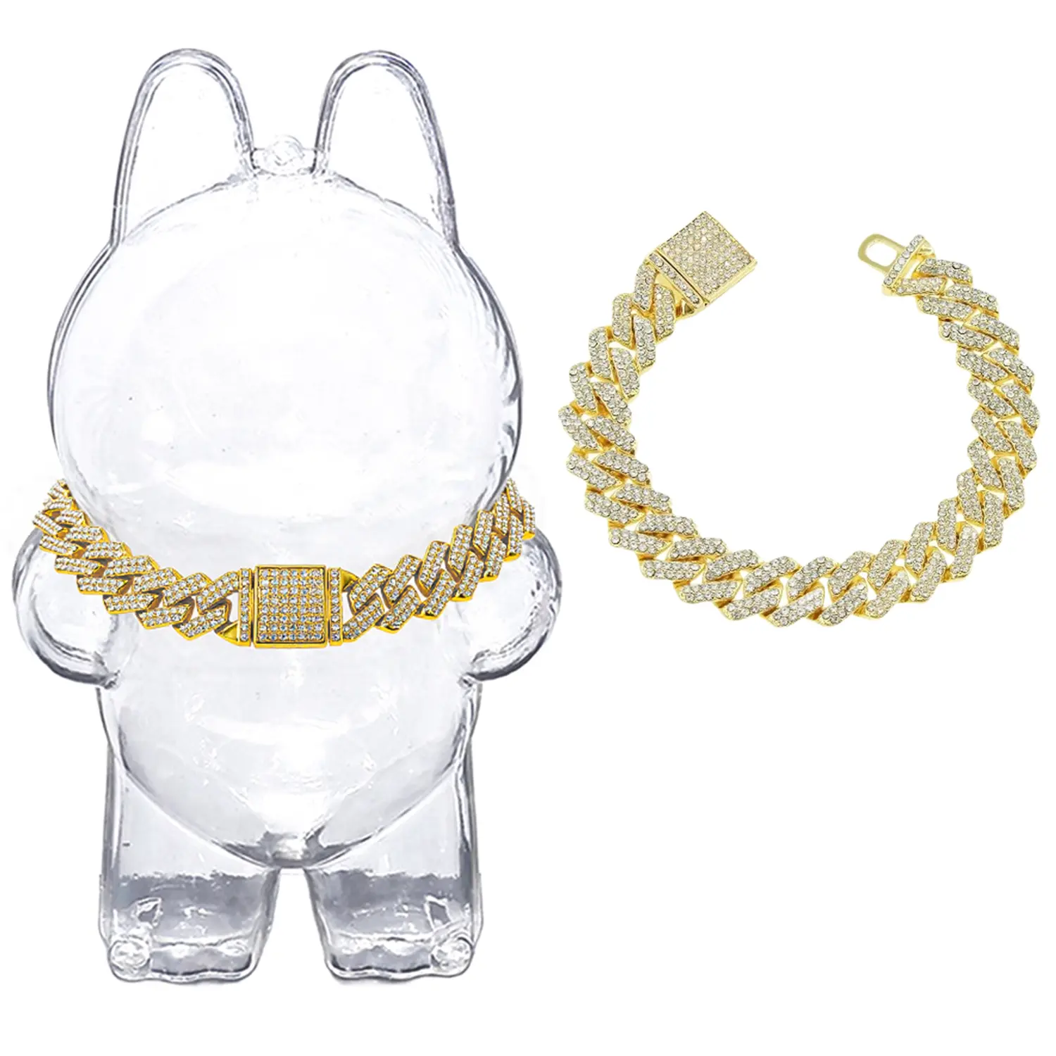 Adjustable Cuban Link Chain for 5–7" Figures, Pets & Wrist Styling – Alloy, Sparkle Clasp Options
