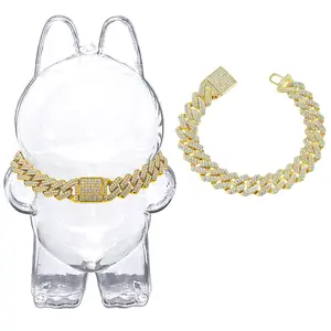 Adjustable Cuban Link Chain for 5–7" Figures, Pets & Wrist Styling – Alloy, Sparkle Clasp Options