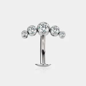 Oufer Titanium Push Pin 14G CZ Gems Belly Ring No Tarnish Waterproof for Secure Fit and Stylish Wear