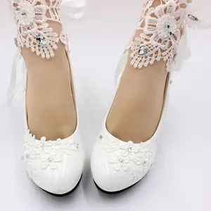 Women's White High-heeled Wedding Shoes - 3cm, 5cm, 8cm Heel - Artificial PU Upper - Sizes 34-42 - Sandal Footwear