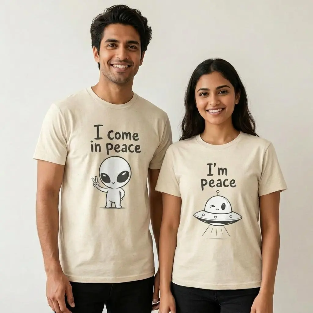 Couples Shirt , I Come In Peace/ I'm peace Couple Shirts, Funny Couple Graphic T-Shirts, Matching Love Tee, Gift for Him and Her