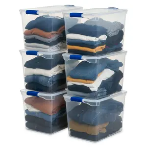 Homz 112 Qt Clear Plastic Stackable Storage Containers with Latch Lid, 6 Pack