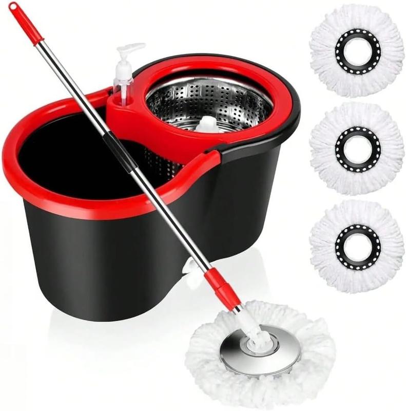 Mop Bucket Set with 360° Spin Mop and Bucket System 3 Microfiber Heads 61In Adjustable Handle for Shop Floor Cleaning