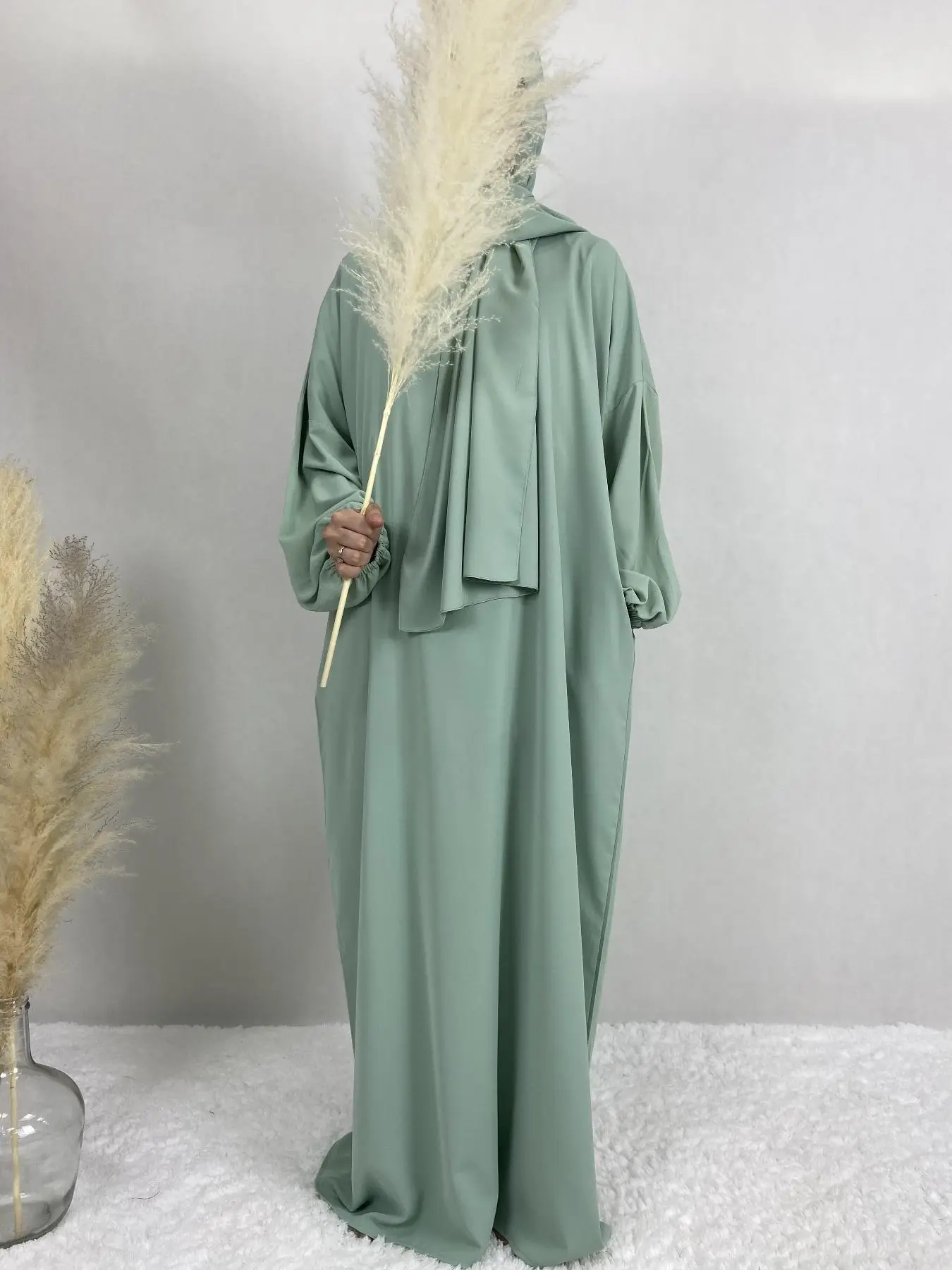 Women's Solid Batwing Sleeve Kaftan Dress without Hijab, Modest Long Sleeve Long Dress for Spring & Fall, Asian Suits Eid, Islamic Clothing for Daily