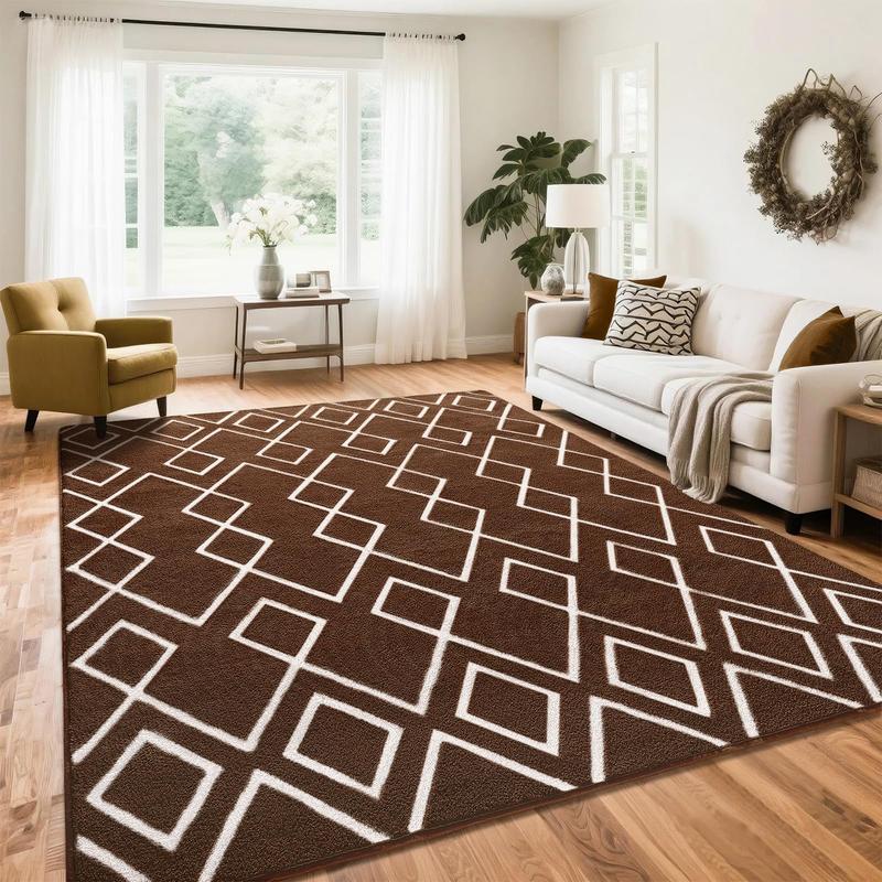 7x10 Soft Area Rug for Bedroom, Moroccan Style Rugs for Living Room, Geometric Non-Slip Carpet with Memory Foam for Bedside Office Dorm Hallway,Black, Navy Blue, Grey, Brown, Purple, Grey, 4x6, 5x7, 6x9, 7x10 Feet rugs living room