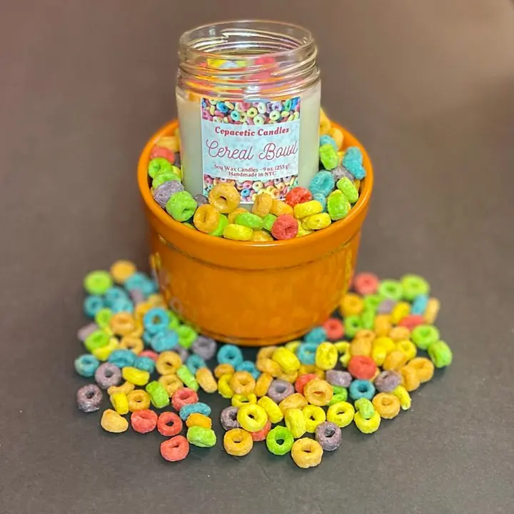 Copacetic Candles Cereal Bowl Candle - Nostalgic Citrus Cherry Vanilla Scent in Fun Bowl Design for Cozy Morning Atmosphere