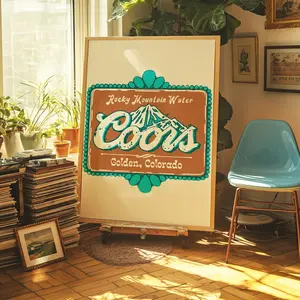 Coors L!ght Turquoise and Brown Retro Western Poster