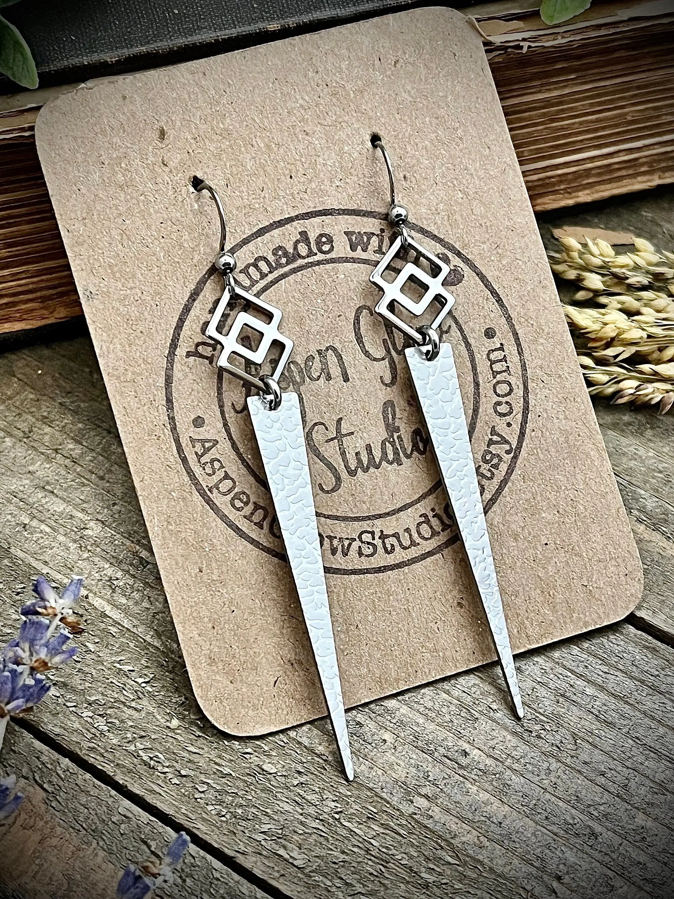 Long Sleek Silver Stainless Steel Spiked Earrings