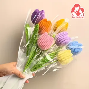 6pcs Handmade Crochet Tulip Bouquet – Colorful Artificial Flowers in Pastel & Vibrant Colors, Perfect for Mother’s Day, Valentine’s Day, Birthdays, and Home Decor Centerpiece, Artificial Mixed Flower