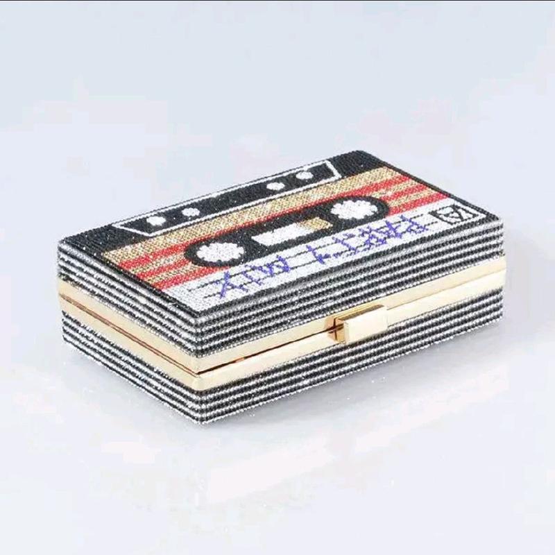 Retro Rhinestone Cassette Tape Design Evening Bag Party Mix Perfect for Night Out or Gift 20s Rock & Party Mix Styles