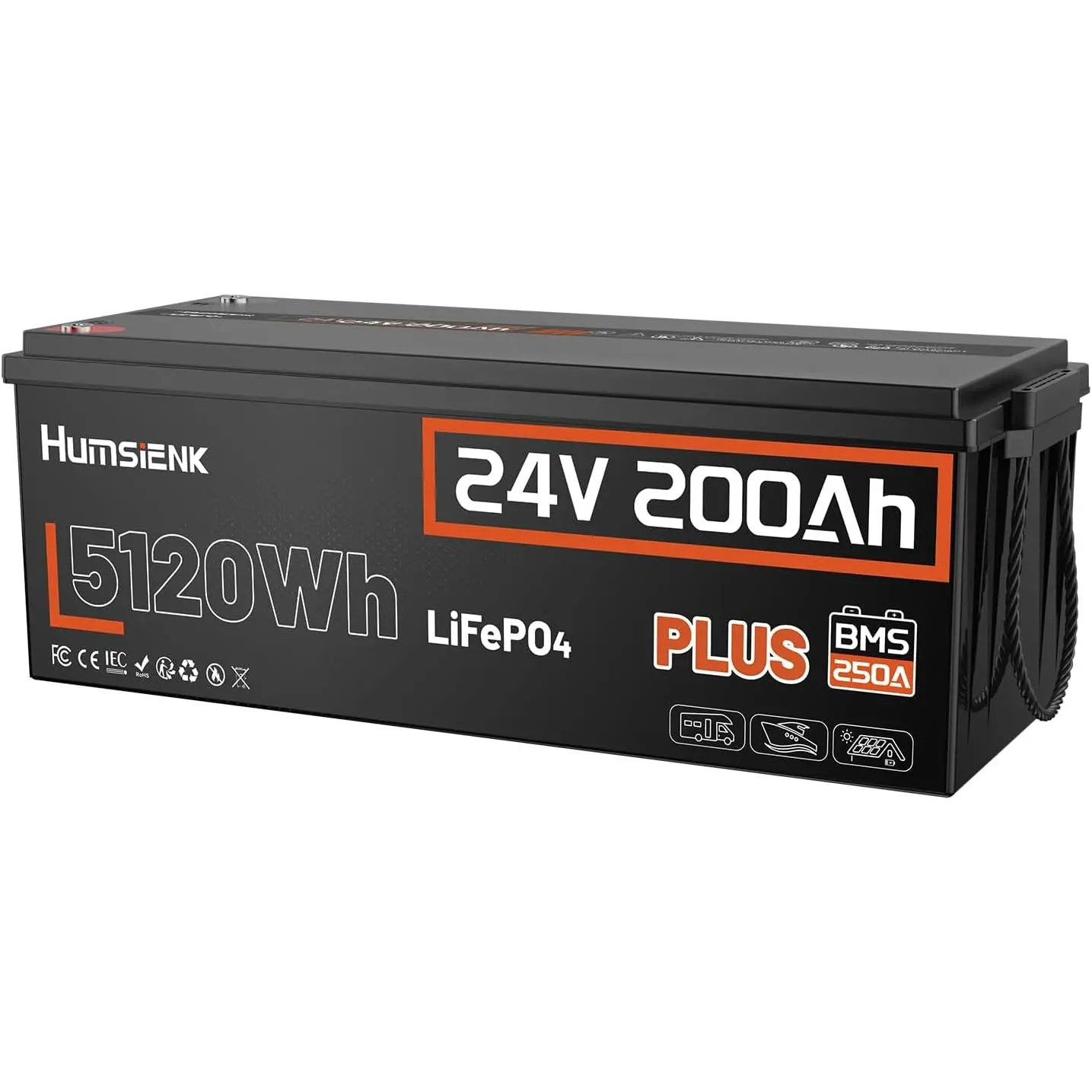 24V 200Ah Plus LiFePO4 Lithium Battery, Upgraded 250A BMS with Low-Temp Protection, 15000+ Deep Cycles, 10 Years Lifespan, 5120Wh Energy for RV, Trolling Motors, Solar, Off-Grid, Marine