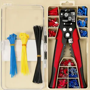 Automatic Wire Stripping Tool with 260PCS Connectors Set, Self-Adjusting Crimping Pliers, Reusable Professional Terminal Kit for Electrical Work, Easy Grip Hand Tool with Storage Case